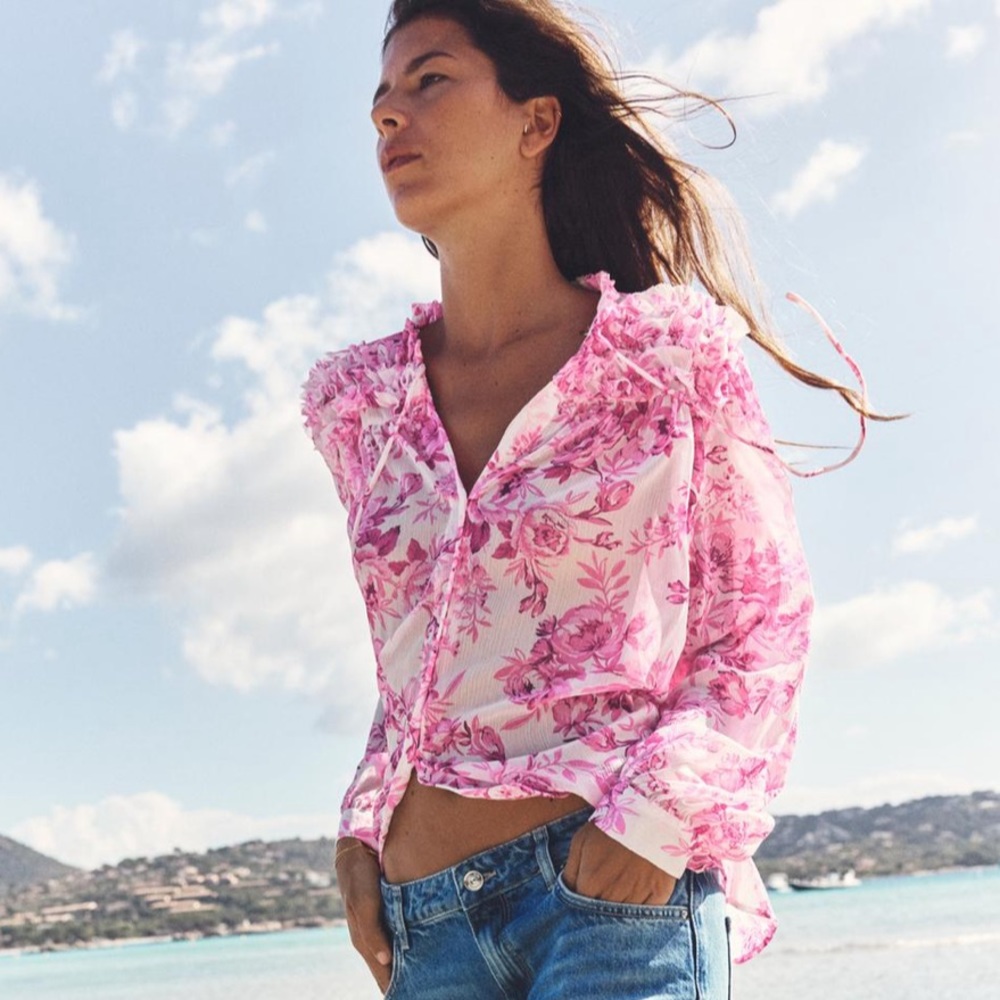 🌺SPRING NWT ZARA 2024 COLLECTION FLORAL SEMI SHEER BLOUSE SIZE S AND M